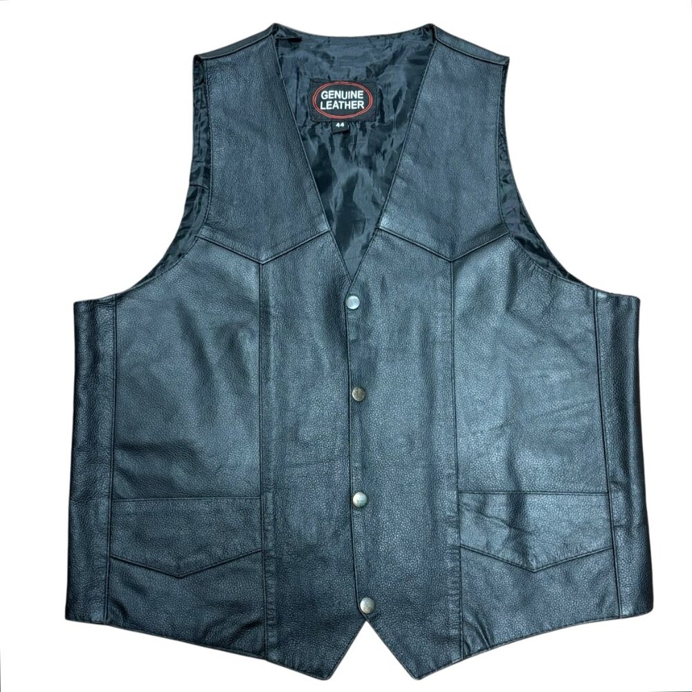 Vintage Echtes Leder Black Leather Motorcycle Vest Western Wear Mens XL